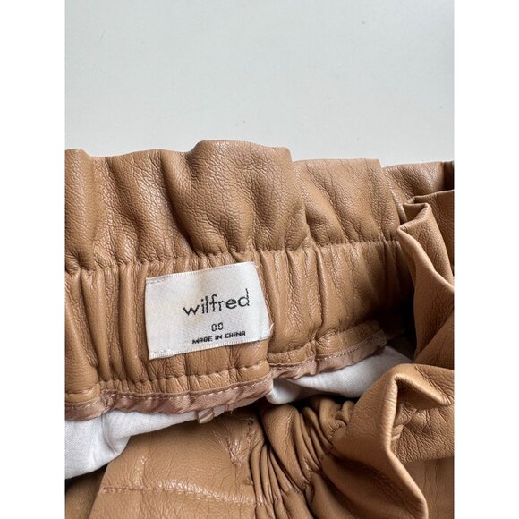 Aritzia WILFRED Caroline Tan Vegan Leather High Waisted Paperbag Pants, Size 00 - Picture 9 of 13
